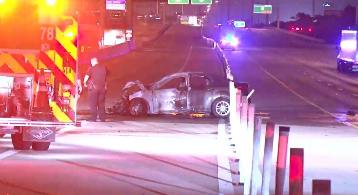 Car crash results in fire on Katy Freeway