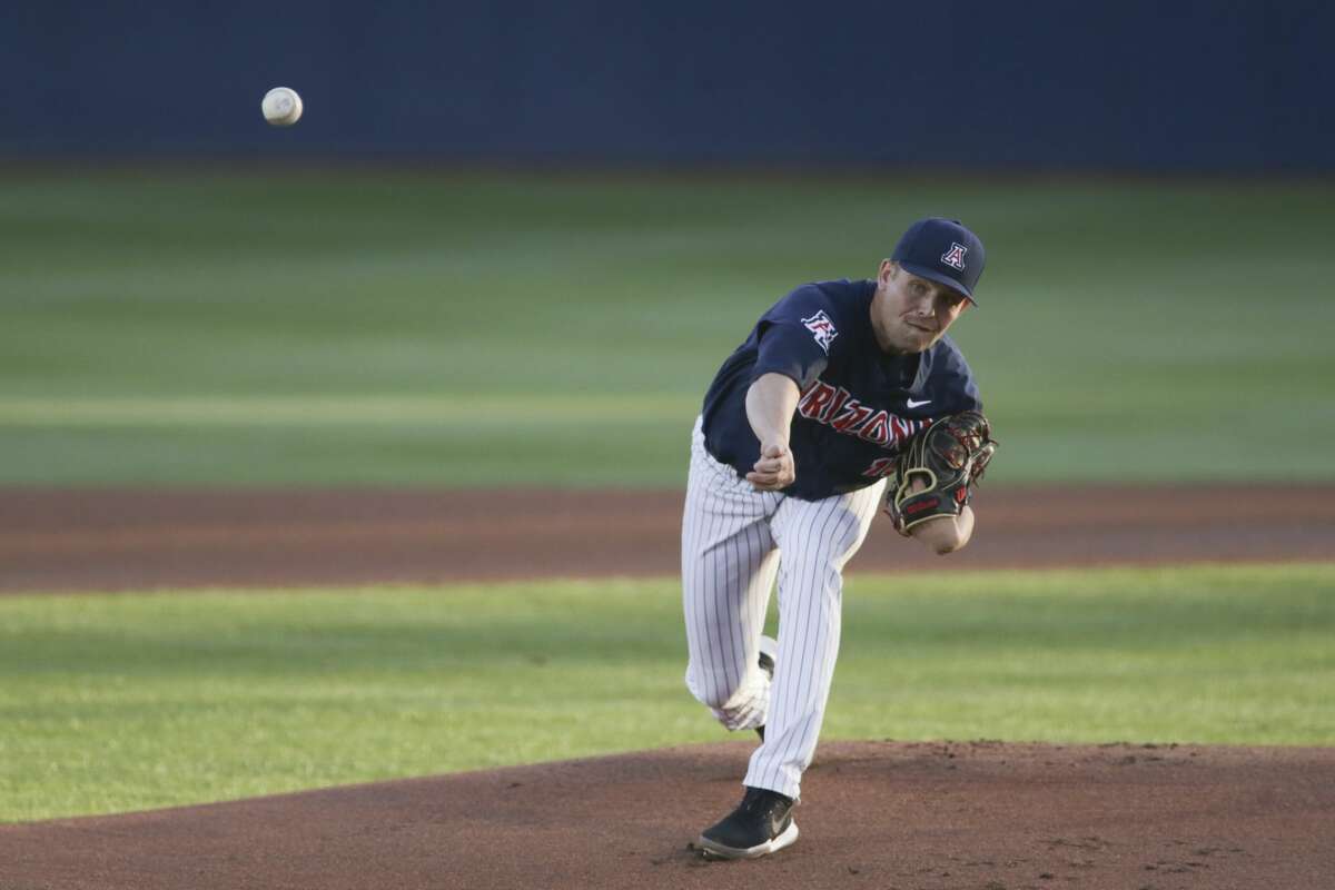 TUCSON, AZ - MARCH 09: Arizona Wildcats pitcher Cody Deason (15) pitches in the first inning during a college baseball game between the North Dakota State Bison and the Arizona Wildcats on March 09, 2018, at Hi Corbett Field in Tucson, AZ. (Photo by Jacob Snow/Icon Sportswire via Getty Images)
