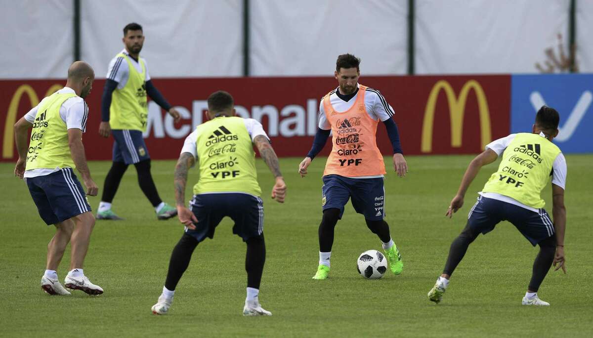 Argentina's forward Lionel Messi takes part in a training session at the team's base camp in Bronnitsy, near Moscow this week.