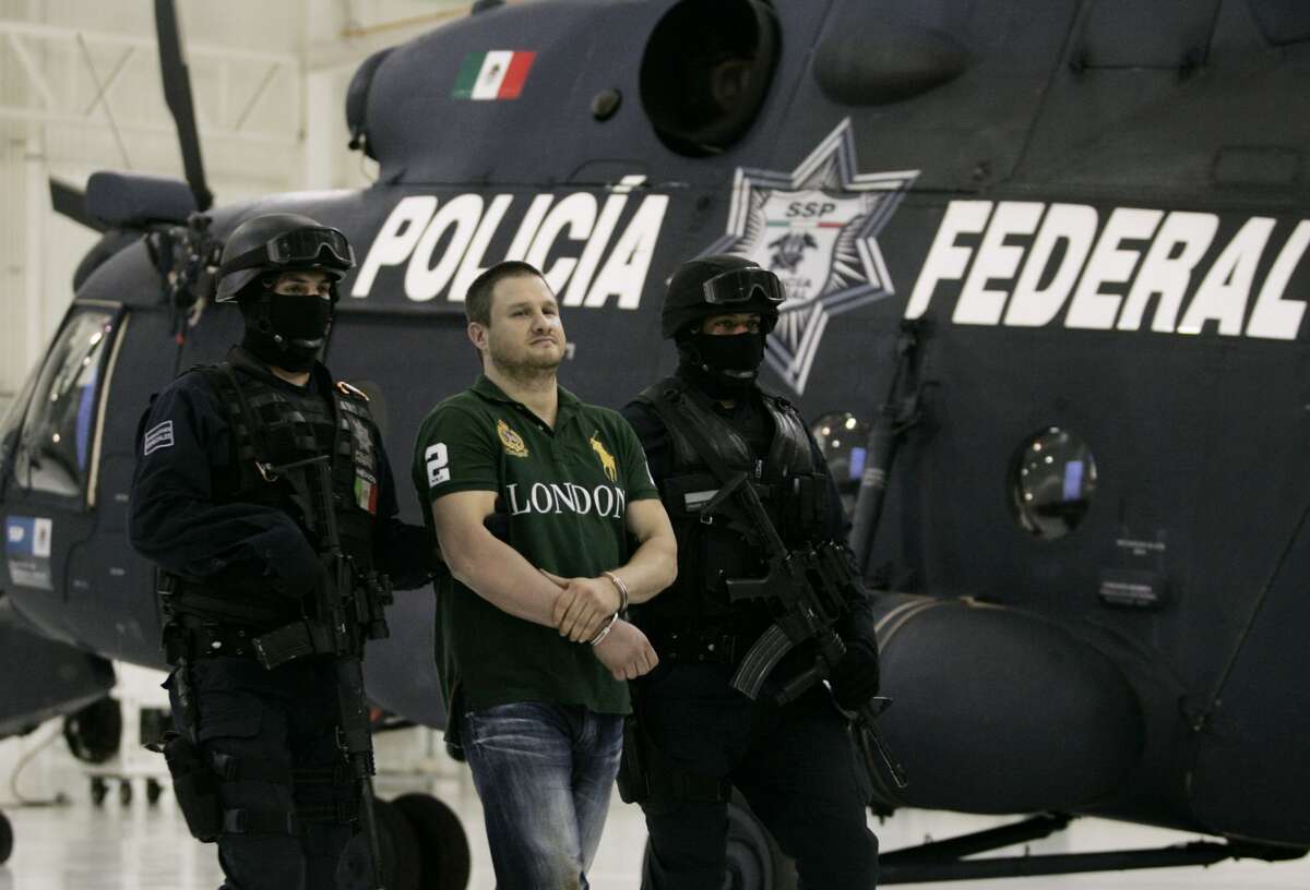 Edgar "La Barbie" Valdez-Villarreal is shown to the press during a news conference at the federal police center Aug. 31, 2010 in Mexico City, Mexico.