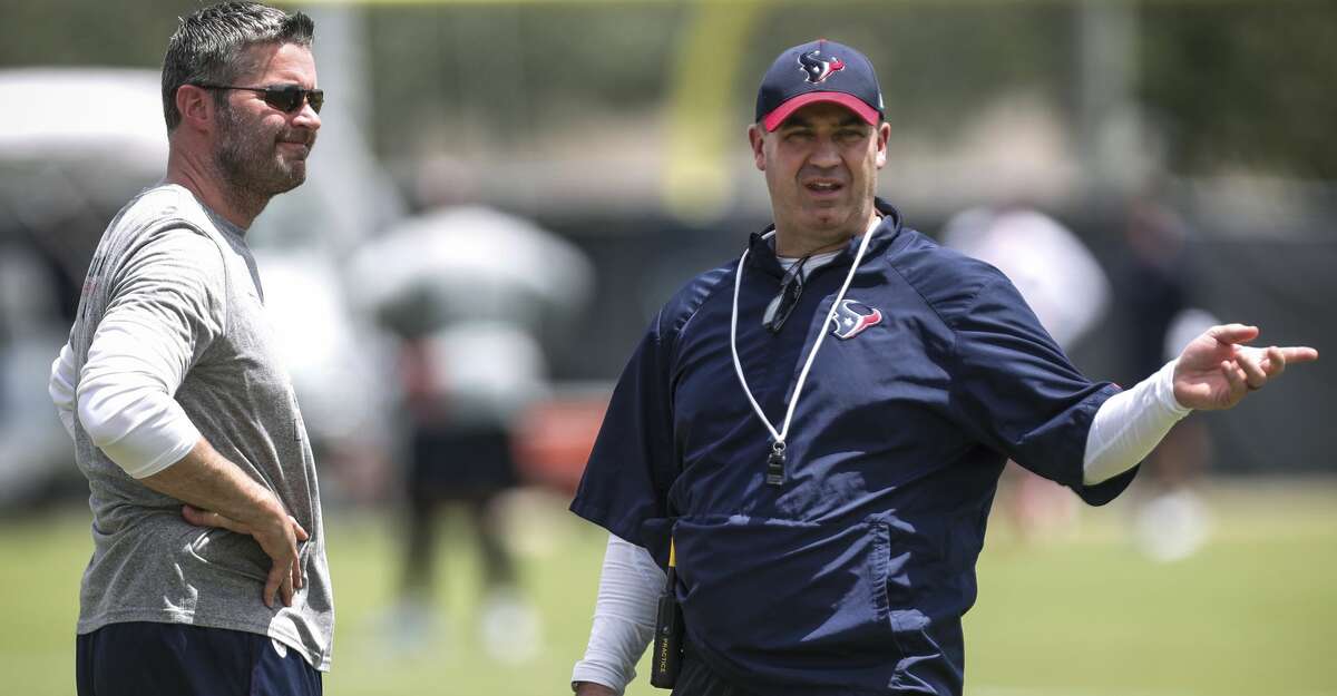 After being without picks in the first and second round last year, Texans general manager Brian Gaine (left) and coach Bill O'Brien will have a full complement of selections in this year's draft, including three in the top 55.
