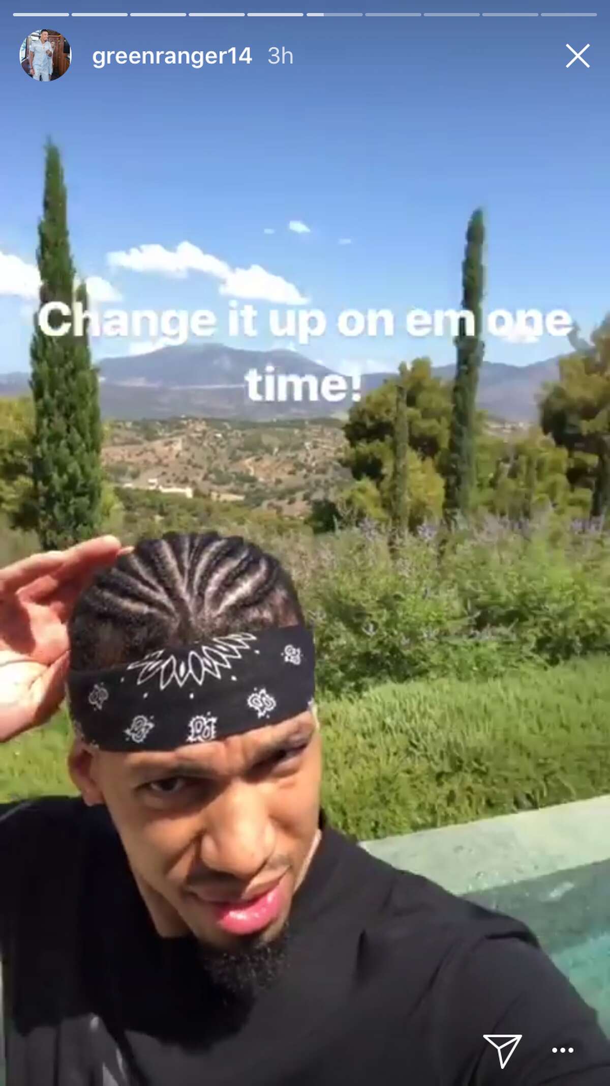 The Spurs guard shared a series of Instagram stories videos showing off his voyage to Amanzoe, in Porto Heli, Greece and a cornrowed hairstyle Thursday morning.