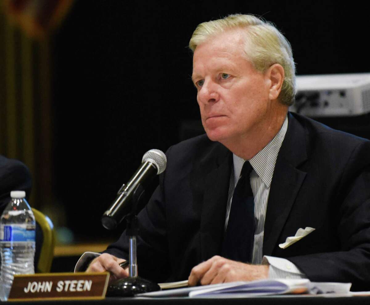 John Steen, a member of the CPS Energy Board of Trustees, listens during a public input session in 2018. The San Antonio City Council reappointed Steen to the board Thursday.