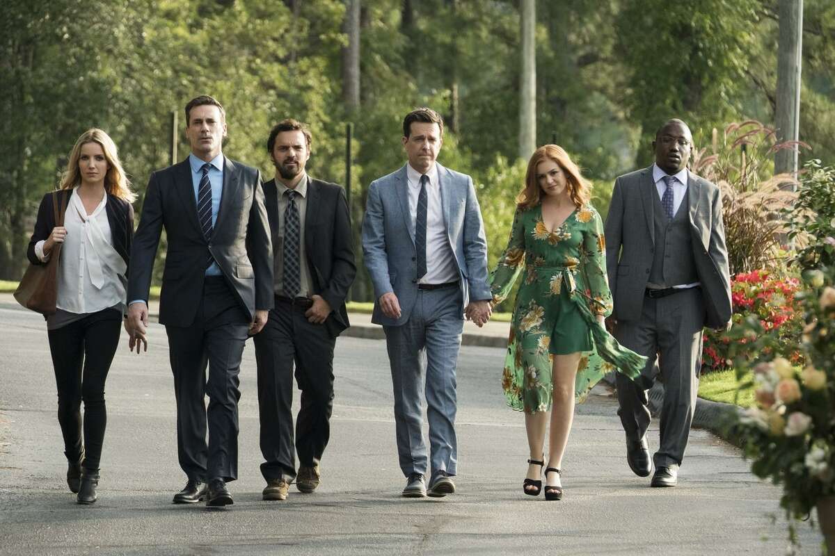Annabelle Wallis (left), Jon Hamm, Jake Johnson, Ed Helms, Isla Fischer and Hannibal Buress in “Tag,” which has five grown men in an annual game that’s been going on for decades. Click through to find out what new selections are available on streaming services this month. >>>