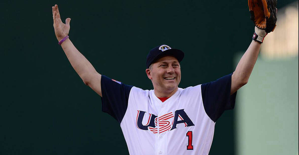 House Majority Whip Steve Scalise, R-La., takes the field at Nationals Park on Thursday. Must credit: Photo by Essras M Suarez for The Washington Post