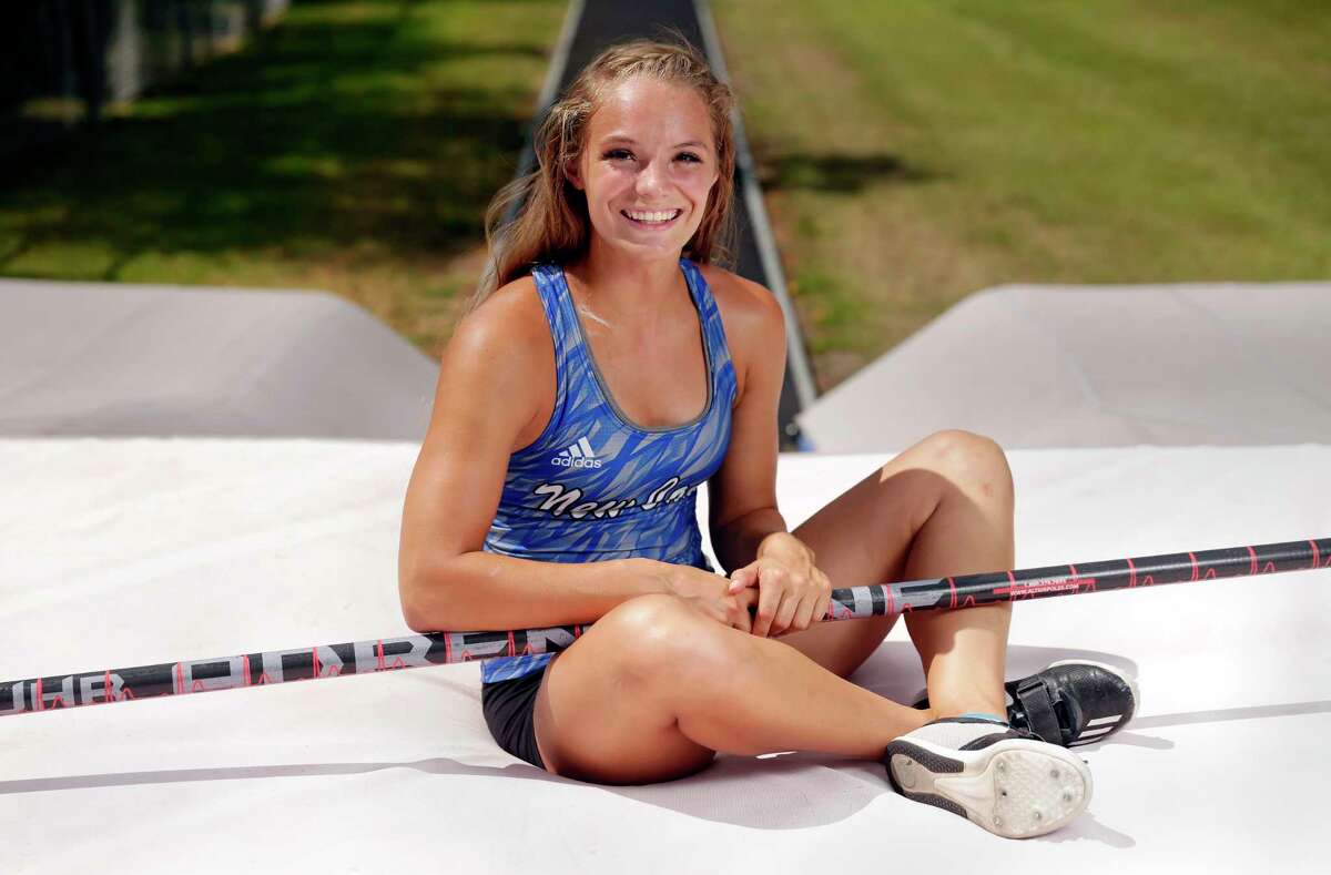 Nastassja Campbell, pole vaulter and the All Greater Houston girls track and field athlete of the year at her school's pole vault pit Wednesday June 13, 2018 in Porter, TX. (Michael Wyke / For the Chronicle)