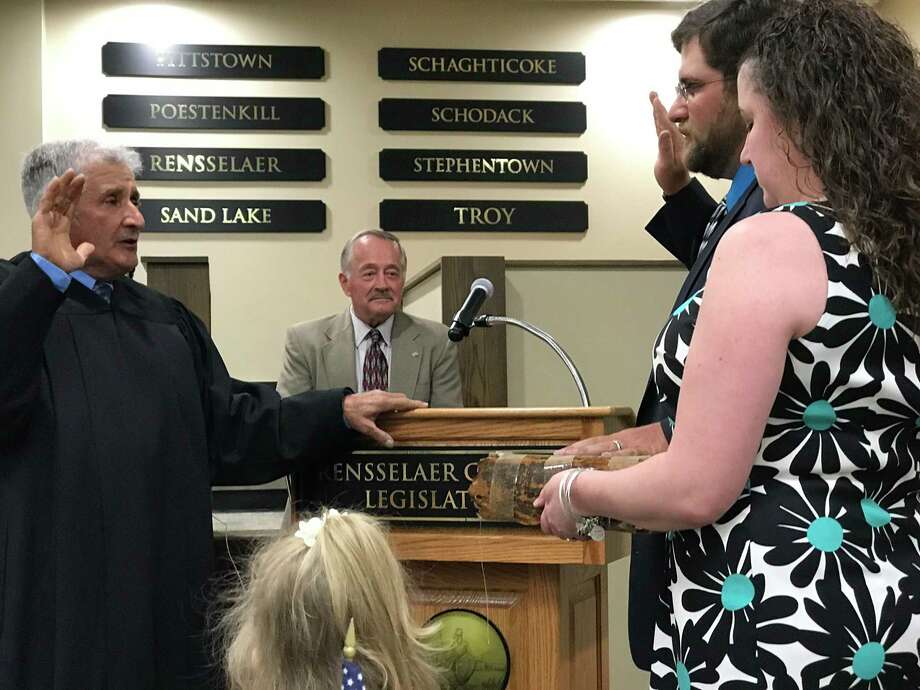 Charles "Chuck" Peter of Schodack is sworn in as the newest member of the Rensselaer County Legislature, joining the Republican majority. Photo: Rensselaer County Legislature