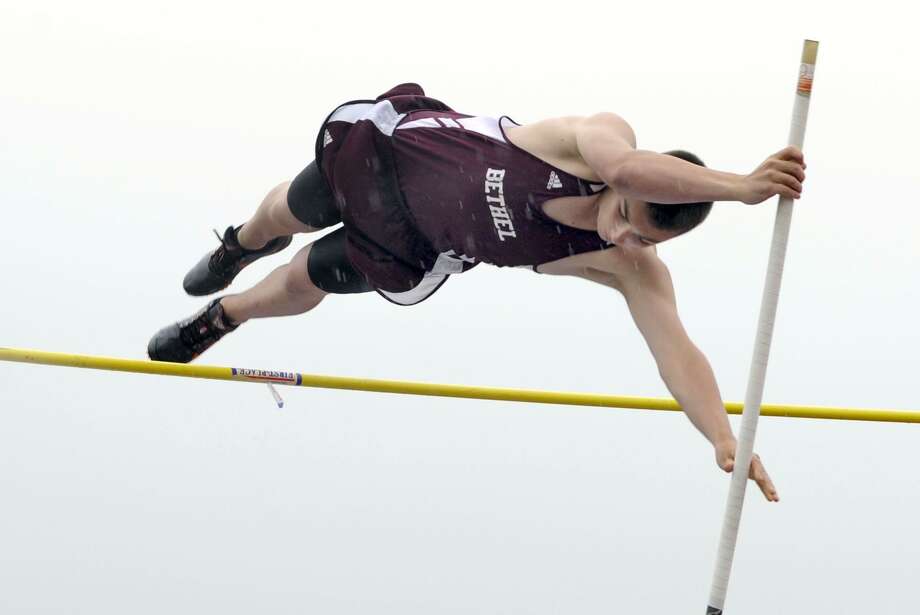 Alex Nackid, of Bethel High School, competes in the pole vault at the SWC track and field championships at Bethel High School, Monday, May 21, 2012. Photo: Carol Kaliff / Carol Kaliff / The News-Times