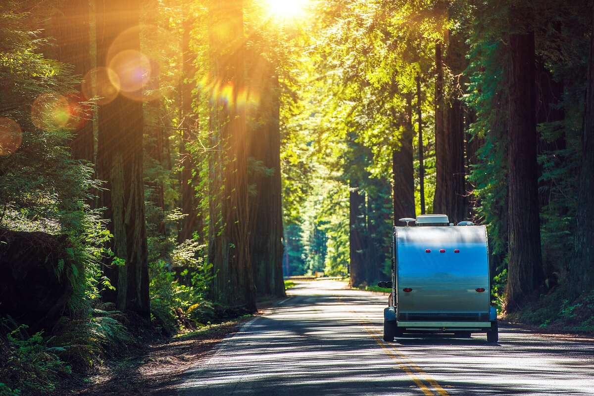 An iconic drive for RVs large and small is California’s Avenue of the Giants, a 31-mile portion of old Highway 101 surrounded by 51,222 acres of redwood groves in Humboldt Redwoods State Park.