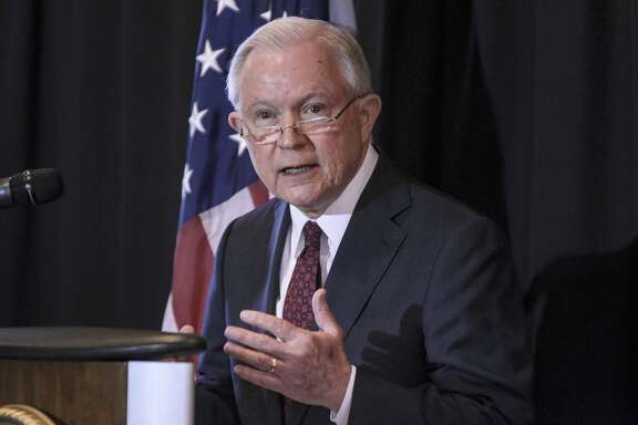 United States Attorney General Jeff Sessions speaks about immigration at Parkview Field in Fort Wayne, Ind., Thursday, June 14, 2018. Sessions cited the Bible Thursday in his defense of his border policy that is resulting in hundreds of children being separated from their parents.  (Mike Moore/The Journal-Gazette via AP)