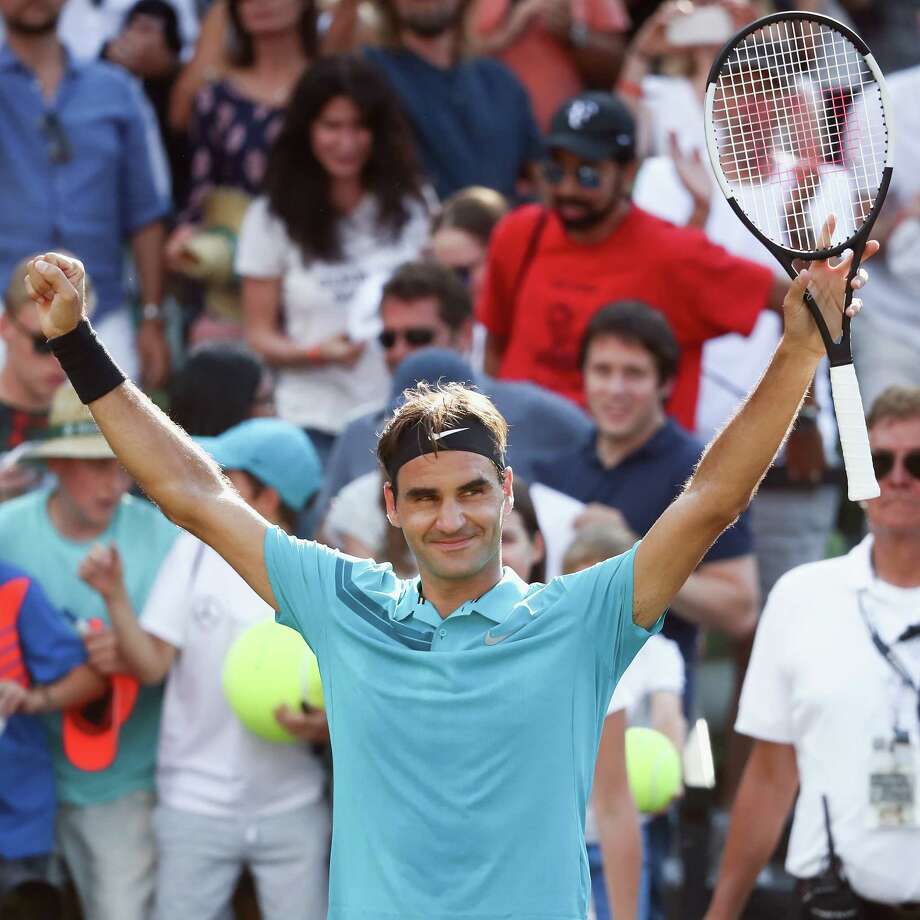 STUTTGART, GERMANY - JUNE 16:  Roger Federer of Switzerland celebrates after defeating Nick Kyrgios of Australia and returning to the top position in the ATP global ranking during day 6 of the Mercedes Cup at Tennisclub Weissenhof on June 16, 2018 in Stuttgart, Germany.  (Photo by Alex Grimm/Getty Images) Photo: Alex Grimm / 2018 Getty Images