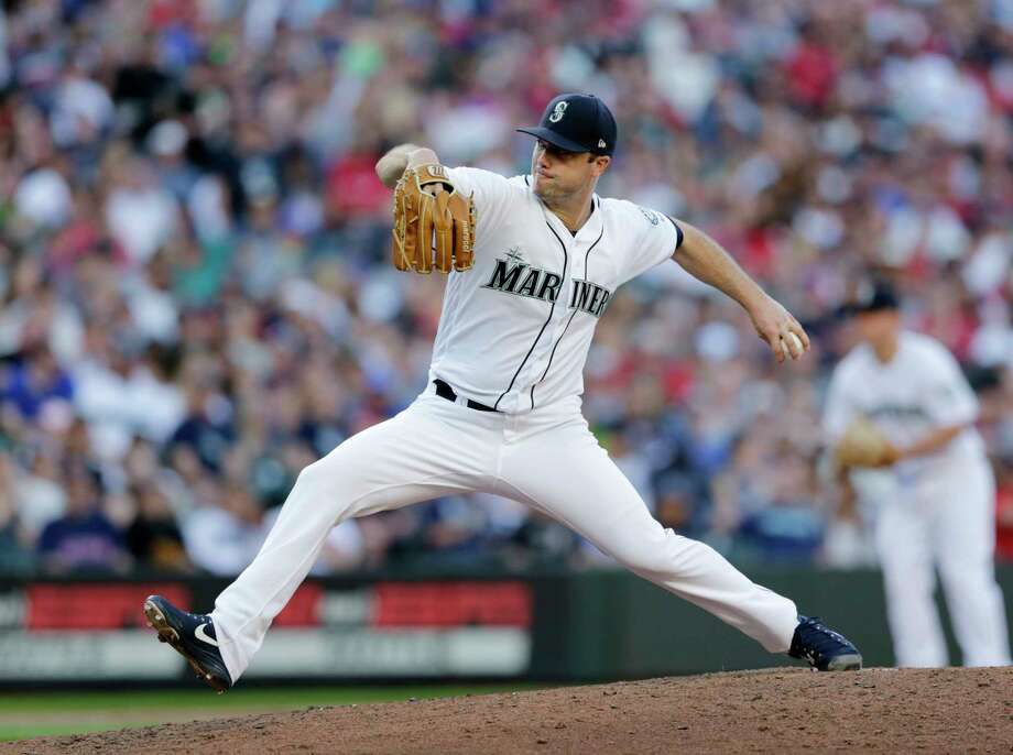 Seattle Mariners starting pitcher Wade LeBlanc works against the Boston Red Sox during the eighth inning of a baseball game Saturday, June 16, 2018, in Seattle. The Mariners won 1-0. (AP Photo/John Froschauer) Photo: John Froschauer / FR74207 AP