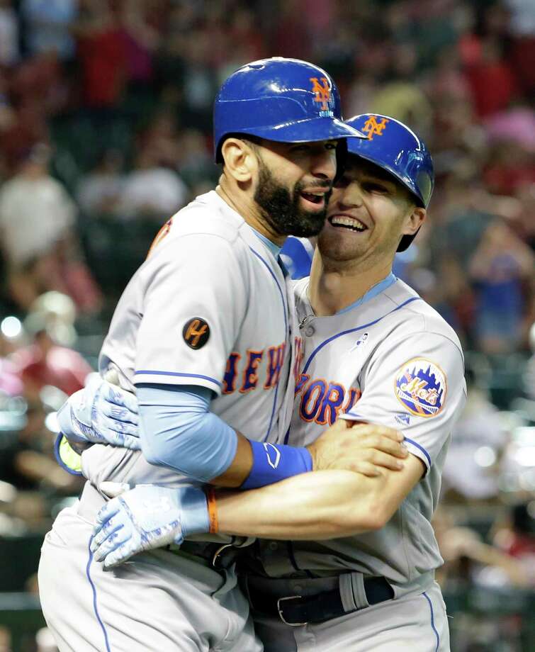 New York Mets' Brandon Nimmo, left, celebrates with Jose Bautista after hitting a two-run home run against the Arizona Diamondbacks in the ninth inning during a baseball game, Sunday, June 17, 2018, in Phoenix. (AP Photo/Rick Scuteri) Photo: Rick Scuteri / FR157181 AP