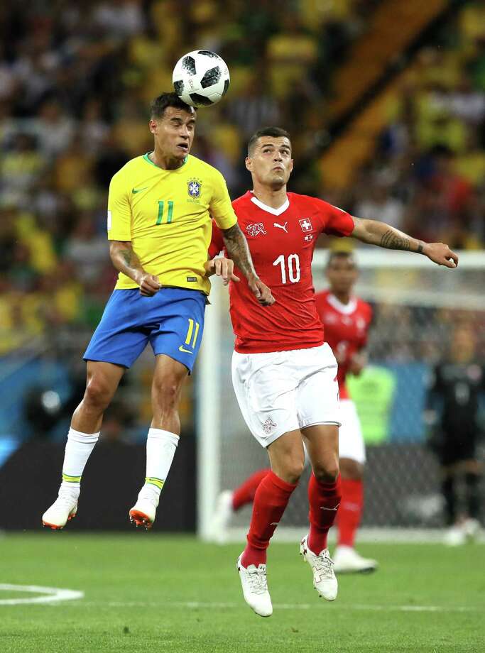 ROSTOV-ON-DON, RUSSIA - JUNE 17:  Philippe Coutinho of Brazil wins a header over Granit Xhaka of Switzerland during the 2018 FIFA World Cup Russia group E match between Brazil and Switzerland at Rostov Arena on June 17, 2018 in Rostov-on-Don, Russia.  (Photo by Kevin C. Cox/Getty Images) Photo: Kevin C. Cox / 2018 Getty Images