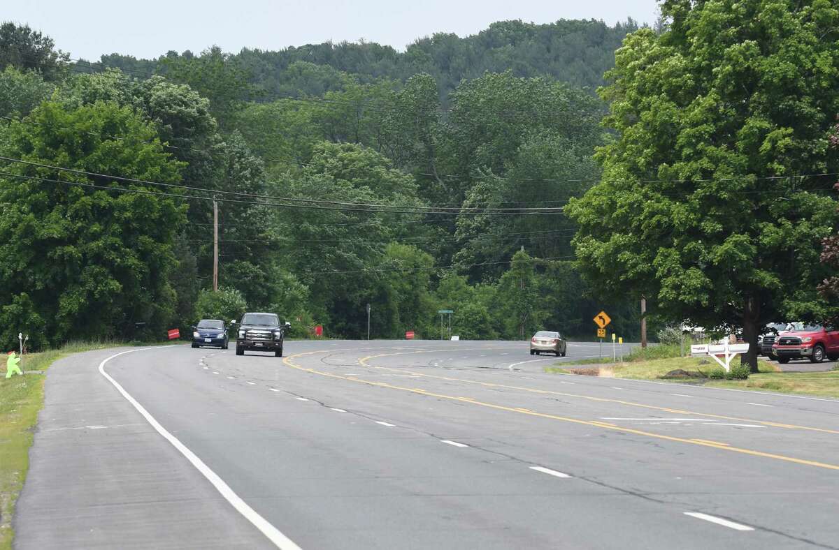 Traffic moves along Route 9 near the site of a proposed warehouses on Monday, June 18, 2018, in Schodack, N.Y. (Will Waldron/Times Union)