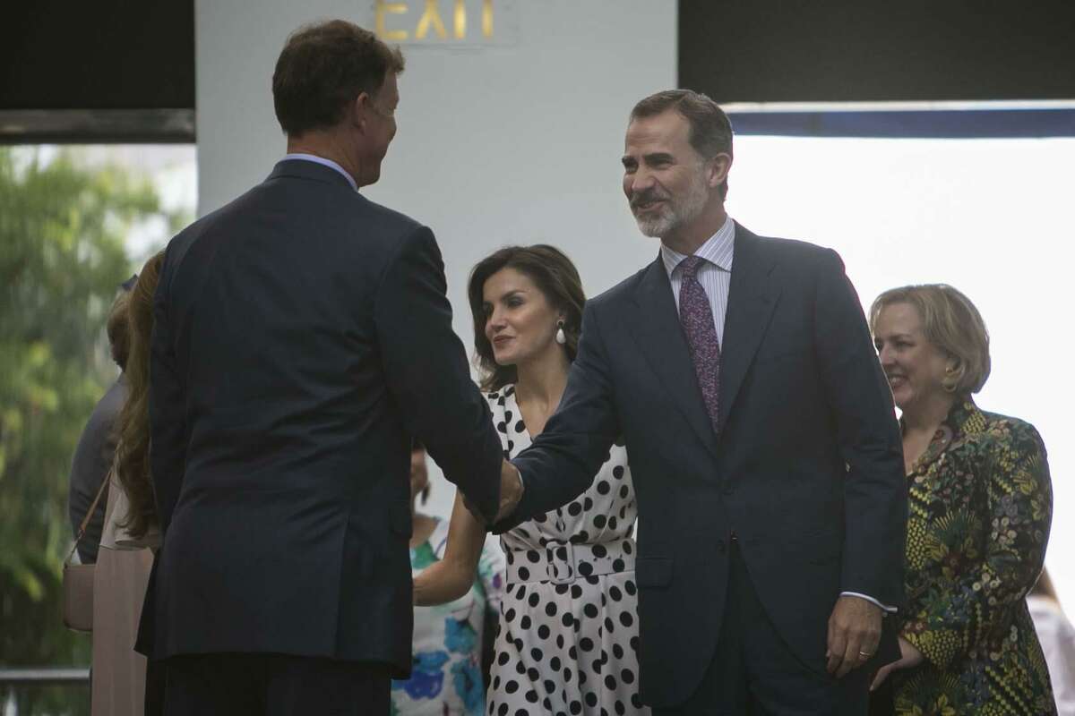King Felipe VI and Queen Letizia of Spain arrive at the San Antonio Museum of Art June 18, 2018.
