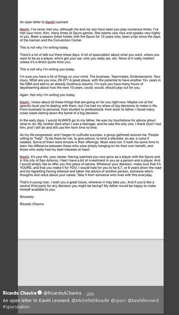 kawhi leonard letter