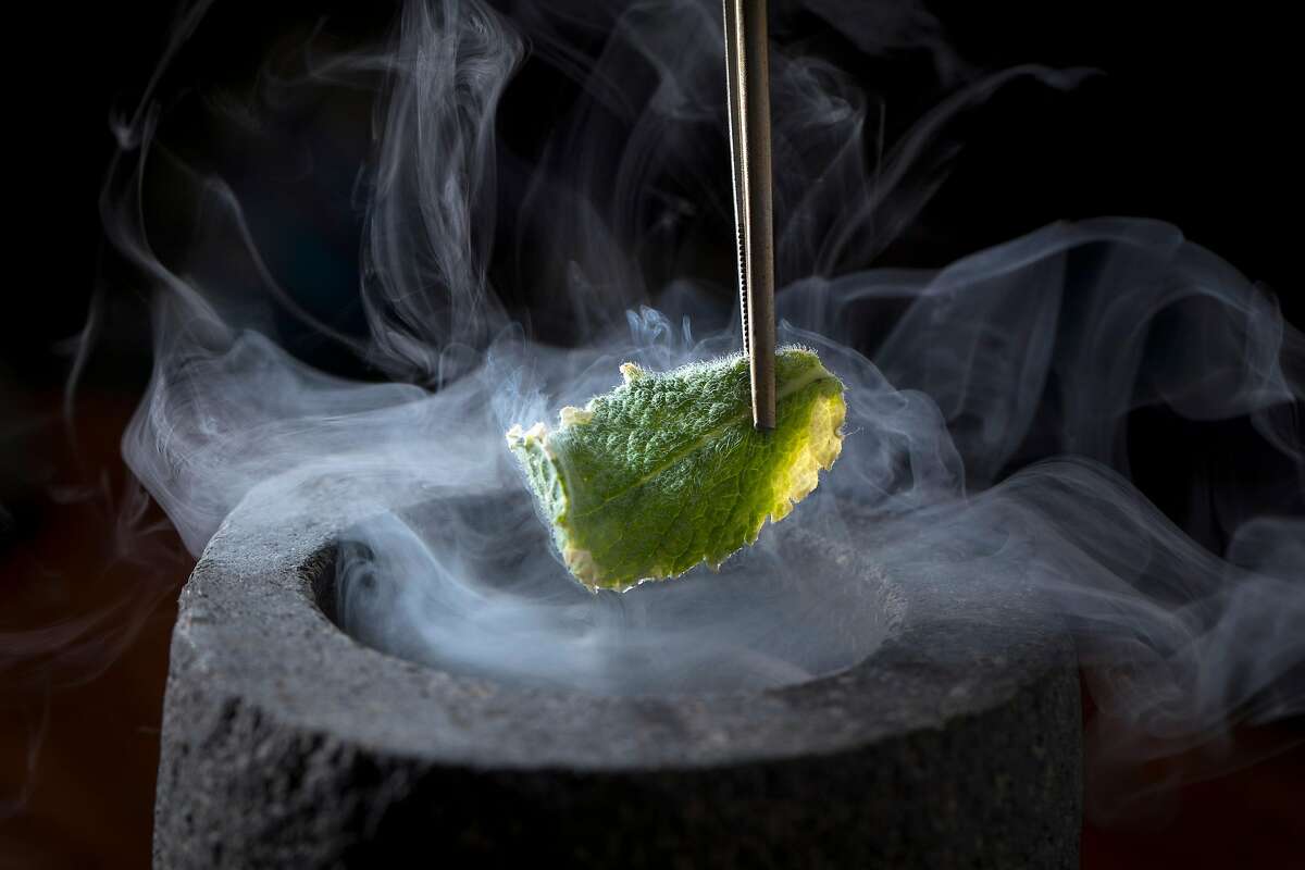 The English Pea & Mint being prepared at Atelier Crenn, run by Dominique Crenn since 2011, in San Francisco, Calif., on Wednesday, June 13, 2018.