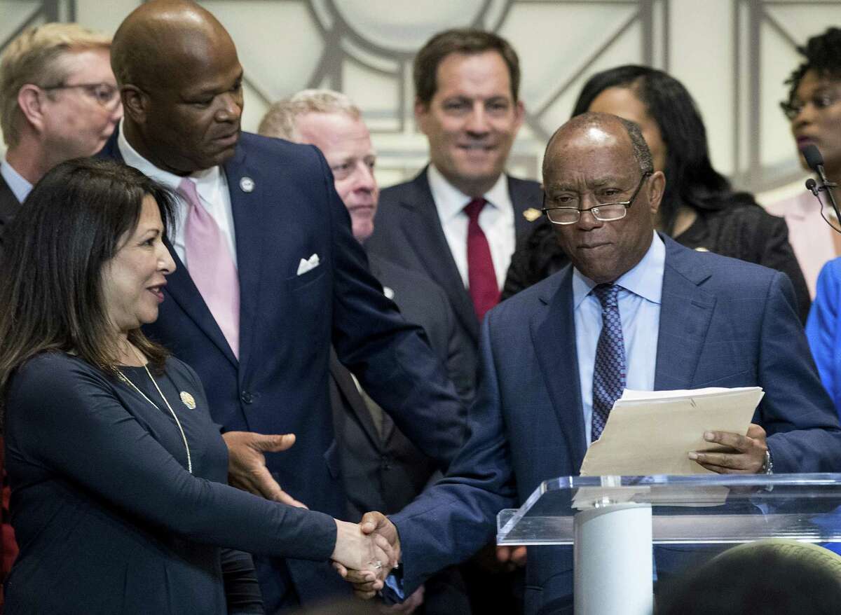 Mayor Sylvester Turner arrives to a news conference opposing the proposal to place immigrant children separated from their parents at the border in a facility just east of downtown on Tuesday, June 19, 2018, in Houston. ( Brett Coomer / Houston Chronicle )