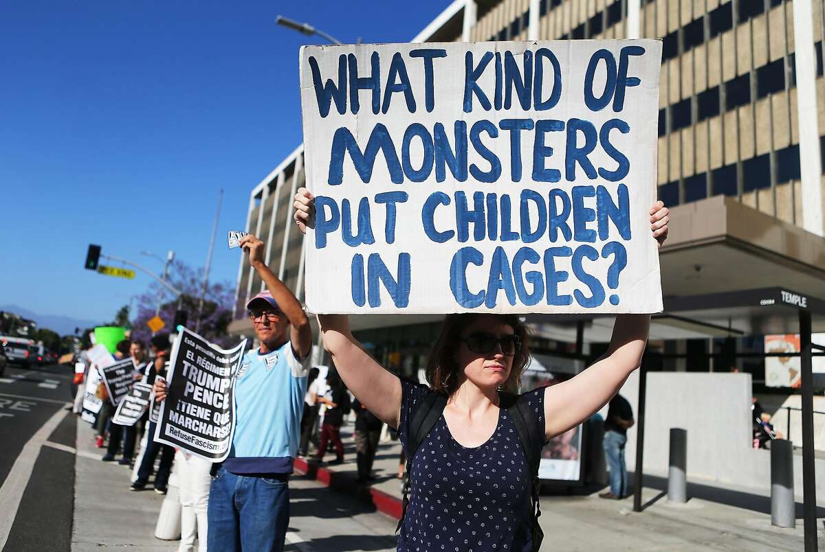 Protestors demonstrate against the separation of migrant children from their families in front of the Federal Building on June 18, 2018 in Los Angeles, California. U.S. Immigration and Customs Enforcement arrested 162 undocumented immigrants last week during a three-day operation in Los Angeles and surrounding areas. 