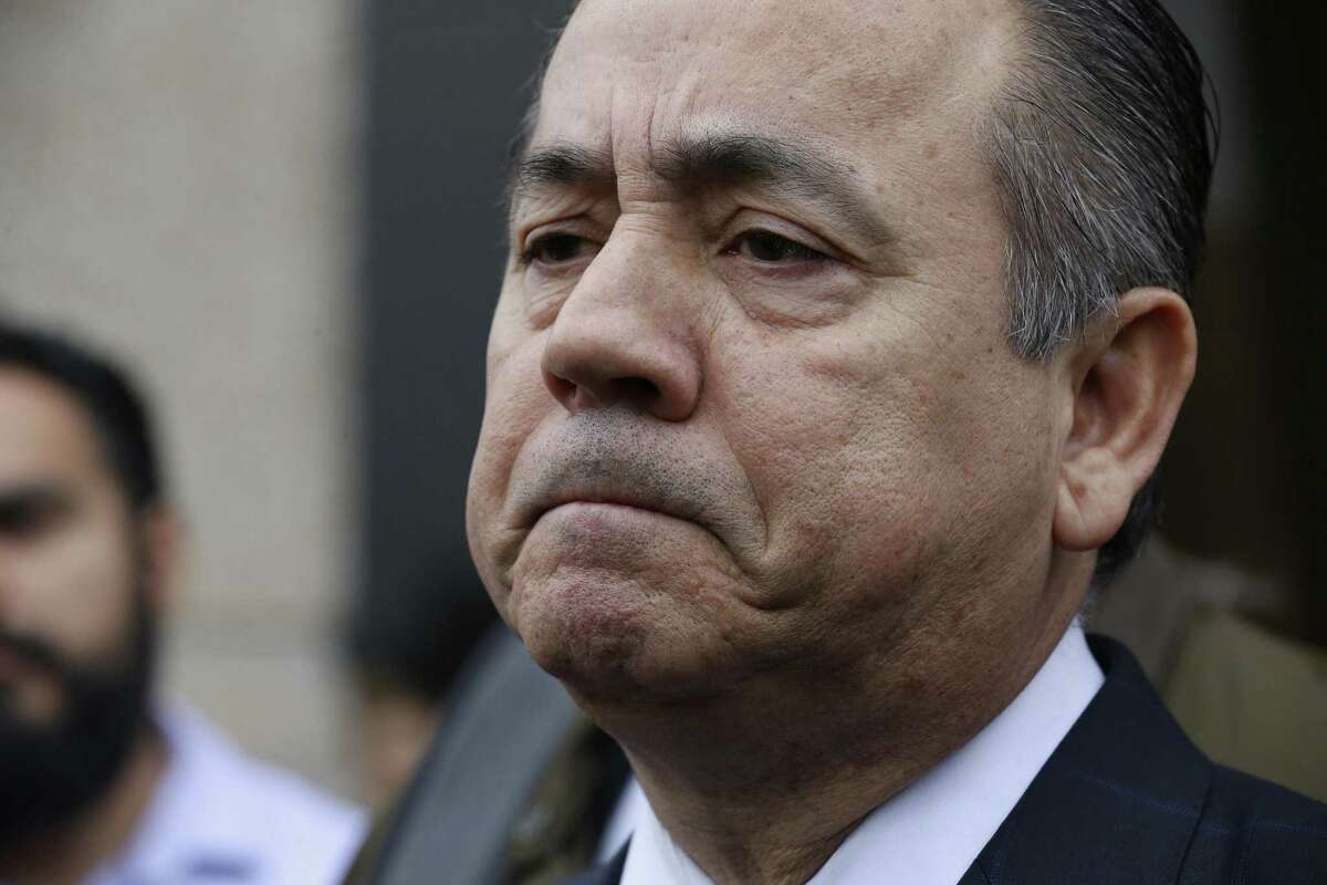 Texas State Sen. Carlos Uresti speaks with the media outside the U.S. Federal Courthouse after his conviction on all 11 counts in his criminal fraud trial, Thursday, Feb. 22, 2018. Uresti and his co-defendant, Gary Cain, were convicted in relations to the failed FourWinds Logistics fracking company.