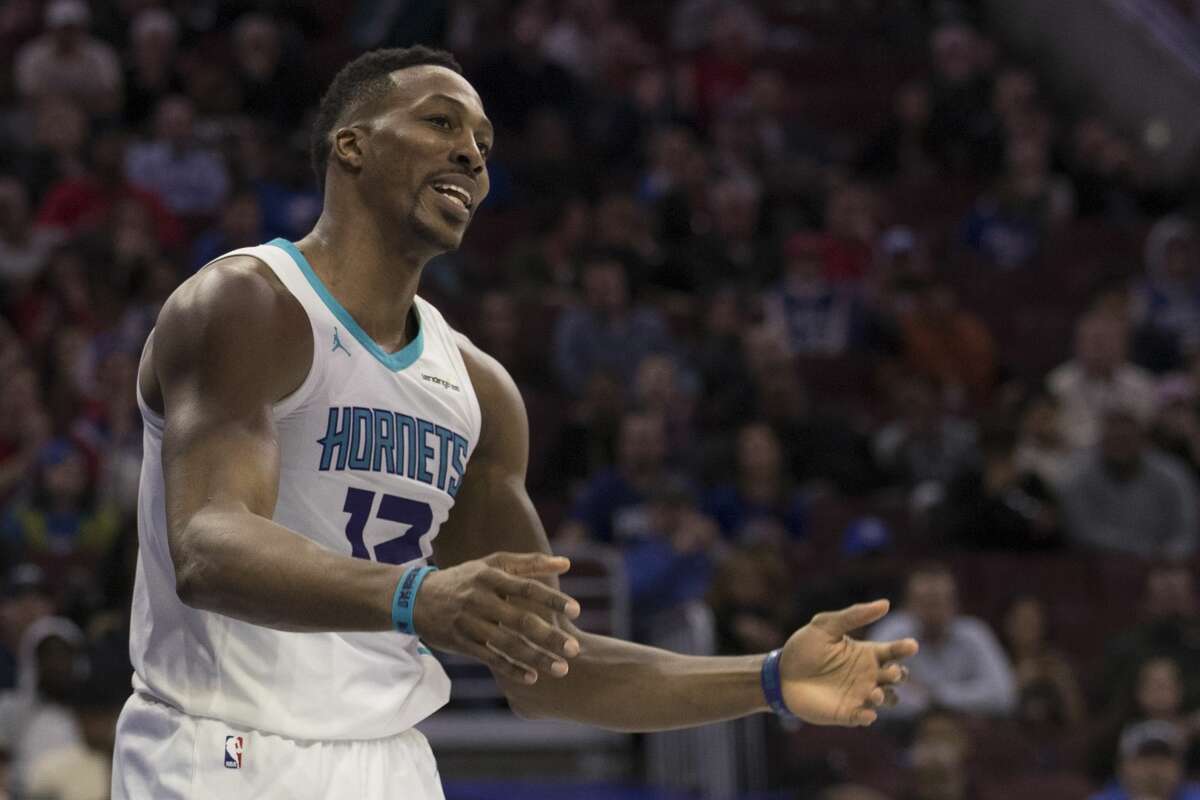 PHILADELPHIA, PA - MARCH 19: Dwight Howard #12 of the Charlotte Hornets reacts after being called for a foul in the third quarter against the Philadelphia 76ers at the Wells Fargo Center on March 19, 2018 in Philadelphia, Pennsylvania. The 76ers defeated the Hornets 108-94. (Photo by Mitchell Leff/Getty Images)