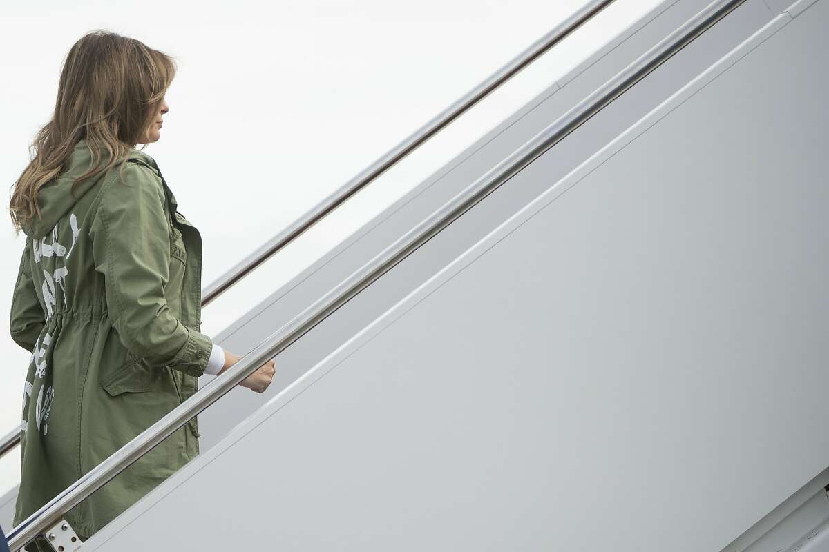 First lady Melania Trump boards a plane at Andrews Air Force Base, Md., Thursday, June 21, 2018, to travel to Texas. (AP Photo/Andrew Harnik)