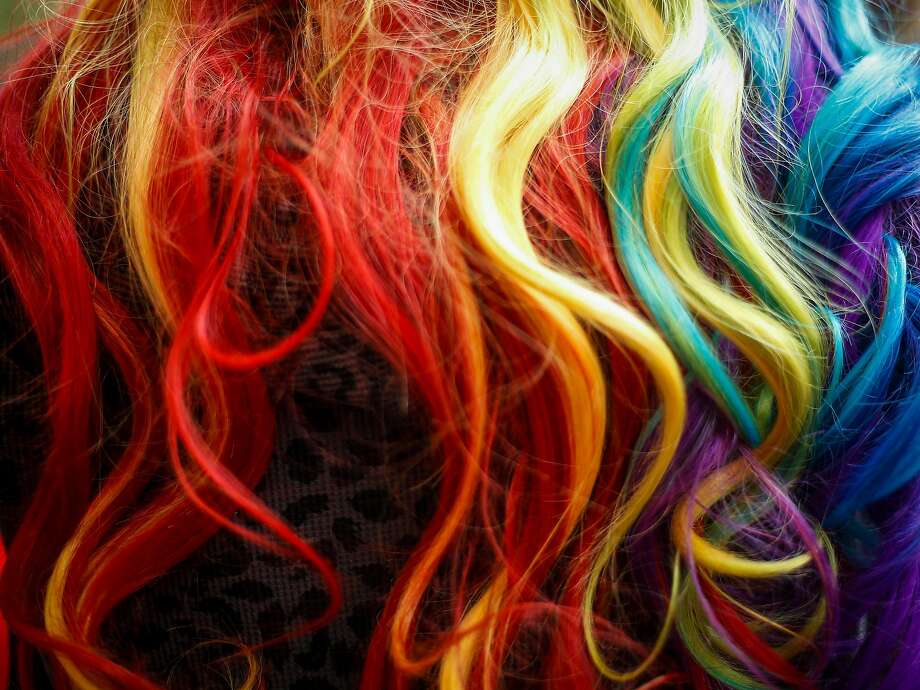 file - erin mills rainbow colored hair during the pride parade