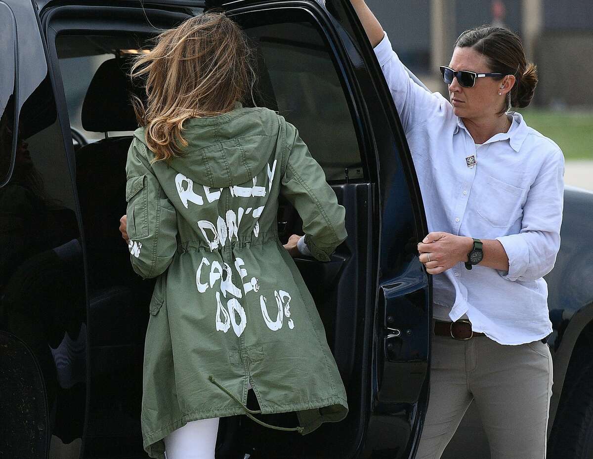 US First Lady Melania Trump departs Andrews Air Rorce Base in Maryland June 21, 2018 wearing a jacket emblazoned with the words "I really don't care, do you?" following her surprise visit with child migrants on the US-Mexico border. / AFP PHOTO / MANDEL NGANMANDEL NGAN/AFP/Getty Images