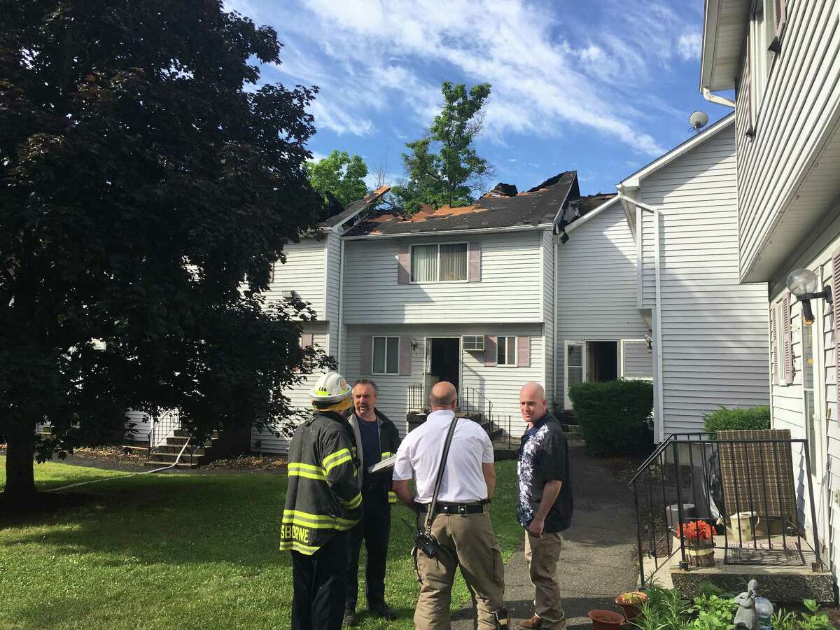 Four condominiums were heavily damaged in a fire that broke out around 6:30 a.m. Friday, June 22, 2018. All residents of the condominiums were able to safety escape. One firefighter was taken to Danbury Hospital for observation. When firefighters arrived at the condo complex at Triangle and Cook streets, they encountered heavy fire and smoke coming from one of the buildings.