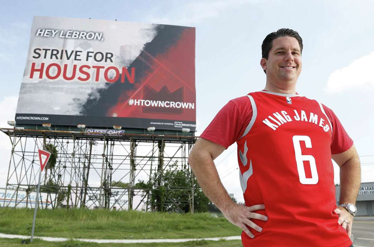 Greg Andrews, a Houston Rockets fan, created an ad campaign, including this billboard put up on I-45 South near Wayside, to encourage LeBron James to come to Houston, Friday, June 22, 2018, in Houston. ( Karen Warren / Houston Chronicle )