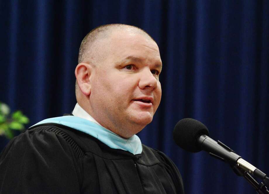 Glenn Lungarini, Principal, speaks to the Class of 2017 during Pomperaug High Schools Graduation Ceremony that was held on Wednesday June 21, 2017 at Western Connecticut State University. Photo: Lisa Weir / For Hearst Connecticut Media / The News-Times Freelance