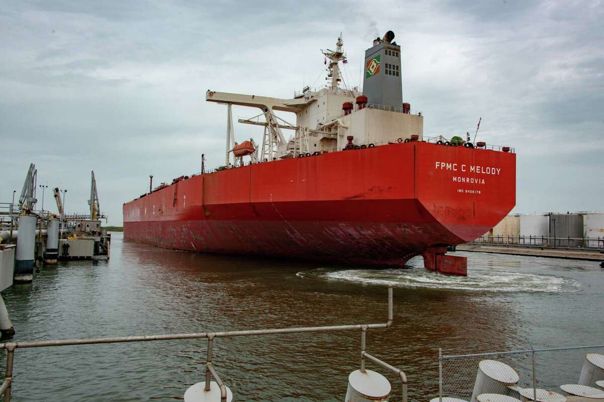 The FPMC C Melody is the first Very Large Crude Carrier to dock and take on crude oil in Texas City.