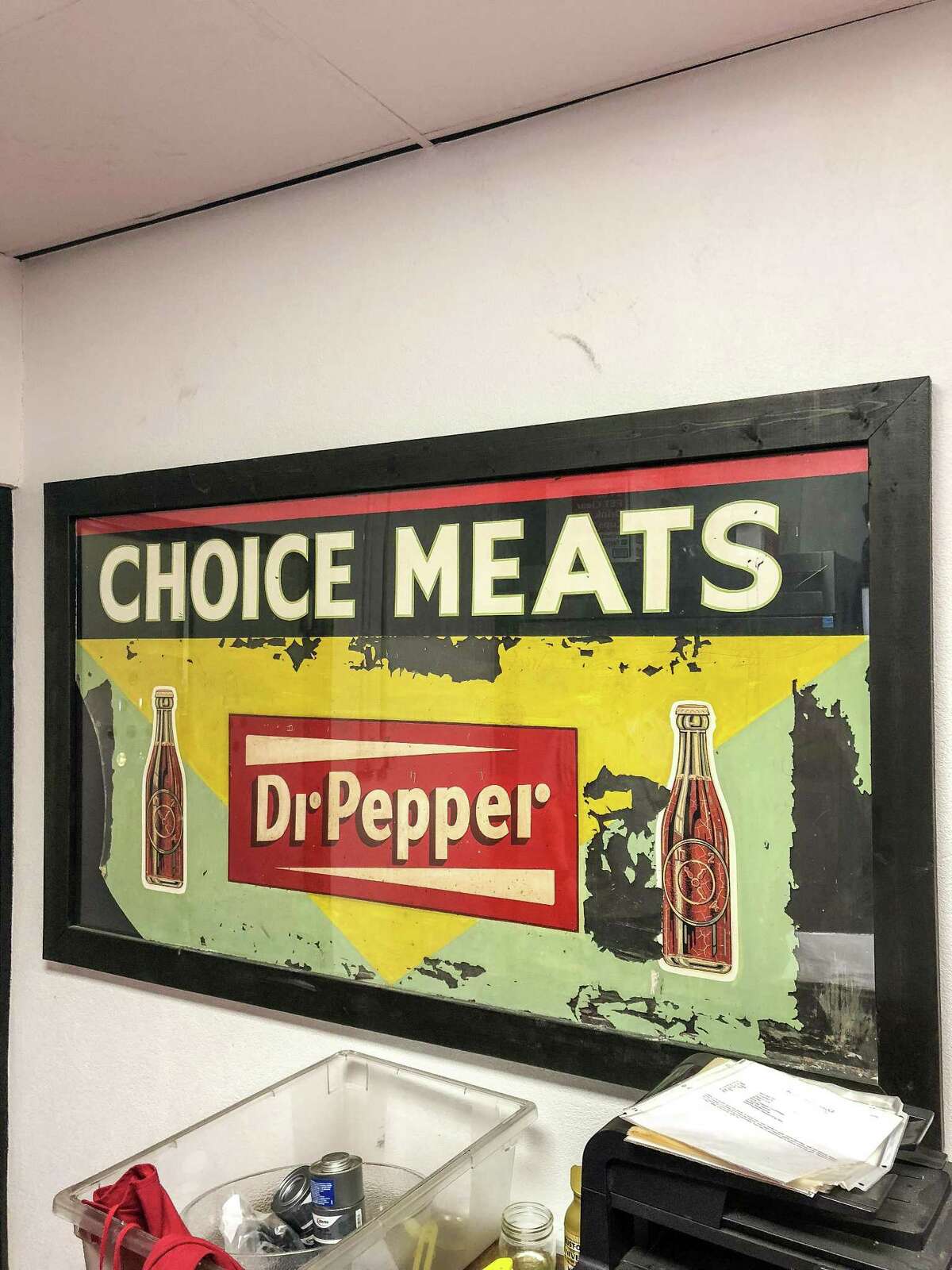 Advertisement recovered from previous meat market business at Henderson & Kane General Store