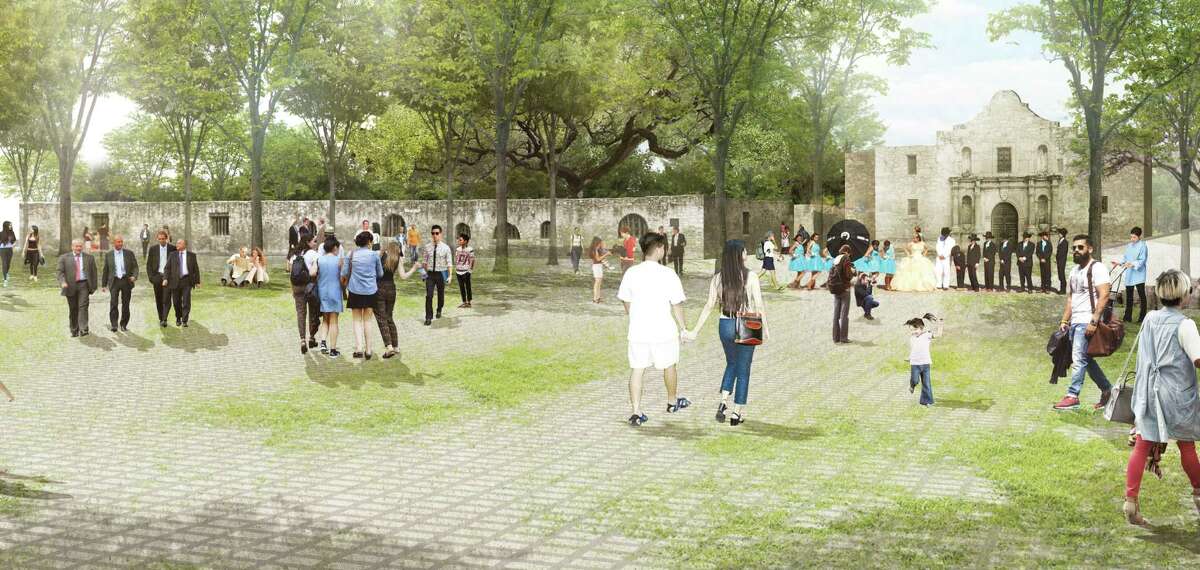 The Alamo Plaza site plan includes an “open air museum" -- a shaded, park-like setting that emphasizes views of the church.