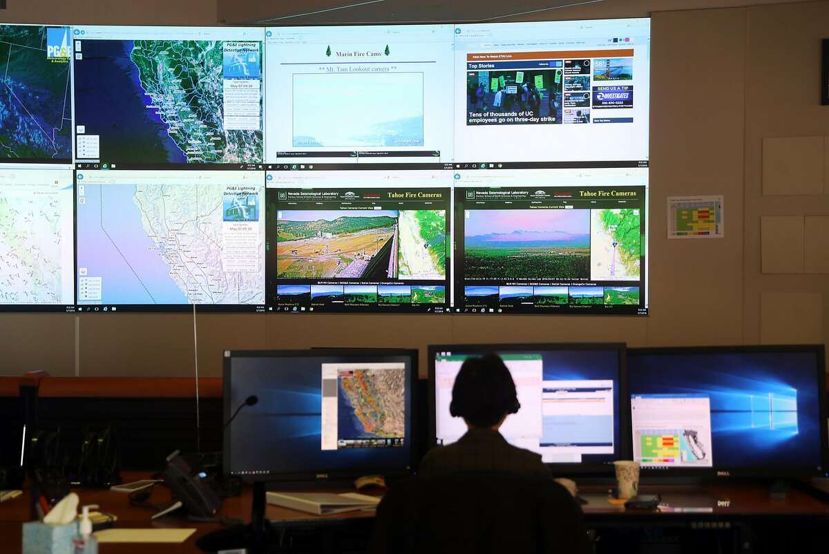 An analyst works at PG&E's Wildfire Safety Operations Center in San Francisco, CA on Monday, May 7, 2018.
