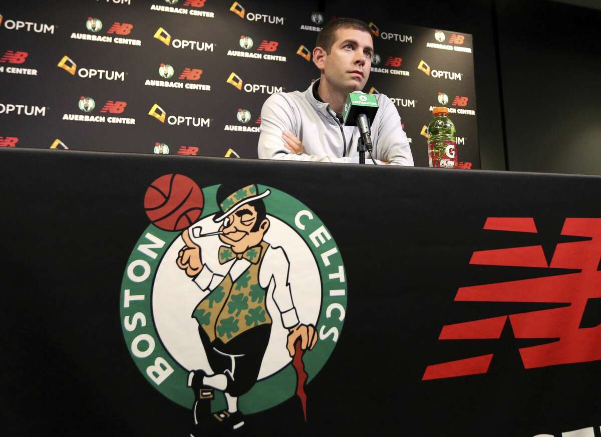Boston Celtics coach Brad Stevens speaks during a news conference Thursday, June 21, 2018, in Boston, after the team selected Robert Williams of Texas A&M with the 27th pick in the NBA basketball draft. (AP Photo/Elise Amendola)