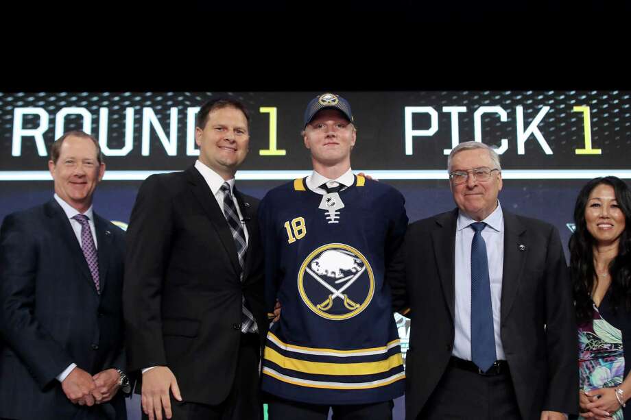DALLAS, TX - JUNE 22:  Rasmus Dahlin poses after being selected first overall by the Buffalo Sabres during the first round of the 2018 NHL Draft at American Airlines Center on June 22, 2018 in Dallas, Texas.  (Photo by Bruce Bennett/Getty Images) Photo: Bruce Bennett / 2018 Getty Images