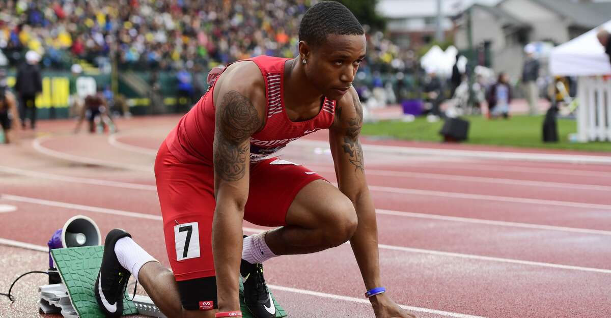 EUGENE, OR - JUNE 8: Kahmari Montgomery of the Houston Cougars prepares for the 400 meter dash during the Division I Men's Outdoor Track & Field Championship held at Hayward Field on June 8, 2018 in Eugene, Oregon. (Photo by Jamie Schwaberow/NCAA Photos via Getty Images)