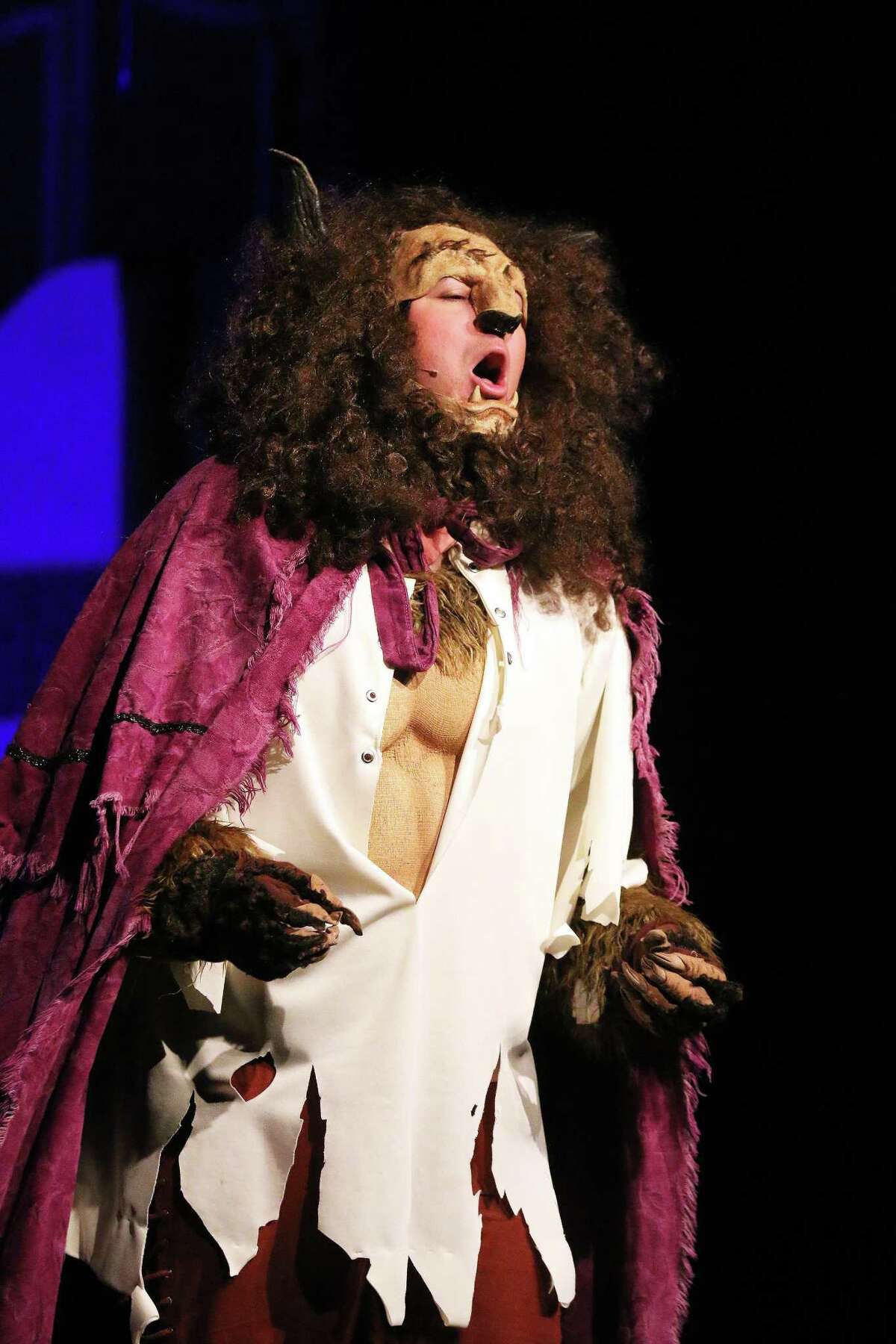 Kris Rhine, the Beast, sings a soliloquy in the first half of the show Beauty and the Beast at Humphreys-Burson Theatre in Liberty, Texas on Friday, June 22.