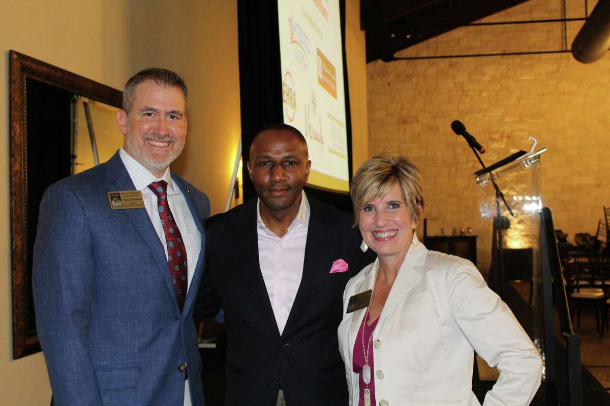 Shown here are Trey Reichert, Johnson Development and chair-elect for the CFBCA Board of Directors; Kevin Patton with Kevin Patton Insurance Agency; and Kristin Weiss, president/CEO of the Central Fort Bend Chamber.