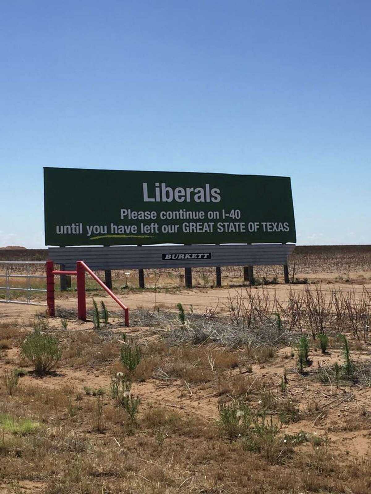 A billboard near Amarillo urges liberals to leave Texas.