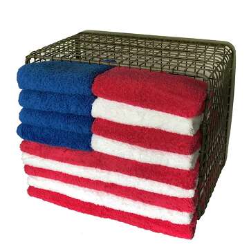 red white blue towels