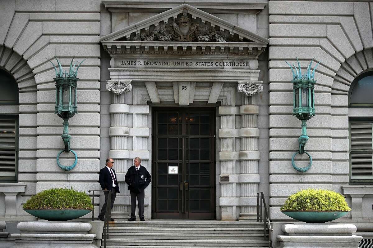 SAN FRANCISCO, CA - JUNE 12: Security guards stand in front of the Ninth U.S. Circuit Court of Appeals on June 12, 2017 in San Francisco, California.