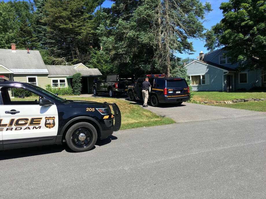State Police arrive at a home in Rotterdam to investigate the discovery of a possible bomb scare at a home on Spry Lane on Tuesday.  Photo: Paul Nelson / Times Union