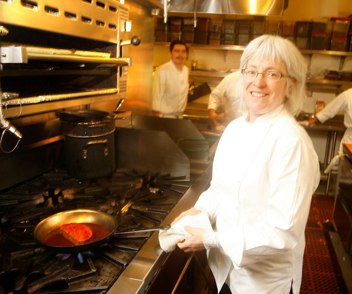 Chef Cindy Pawlcyn making her "Mighty Meatloaf" dish with Horseradish Barbeque sauce at Cindy's Backstreet Kitchen in St. Helena, Calif., on January 28, 2009.