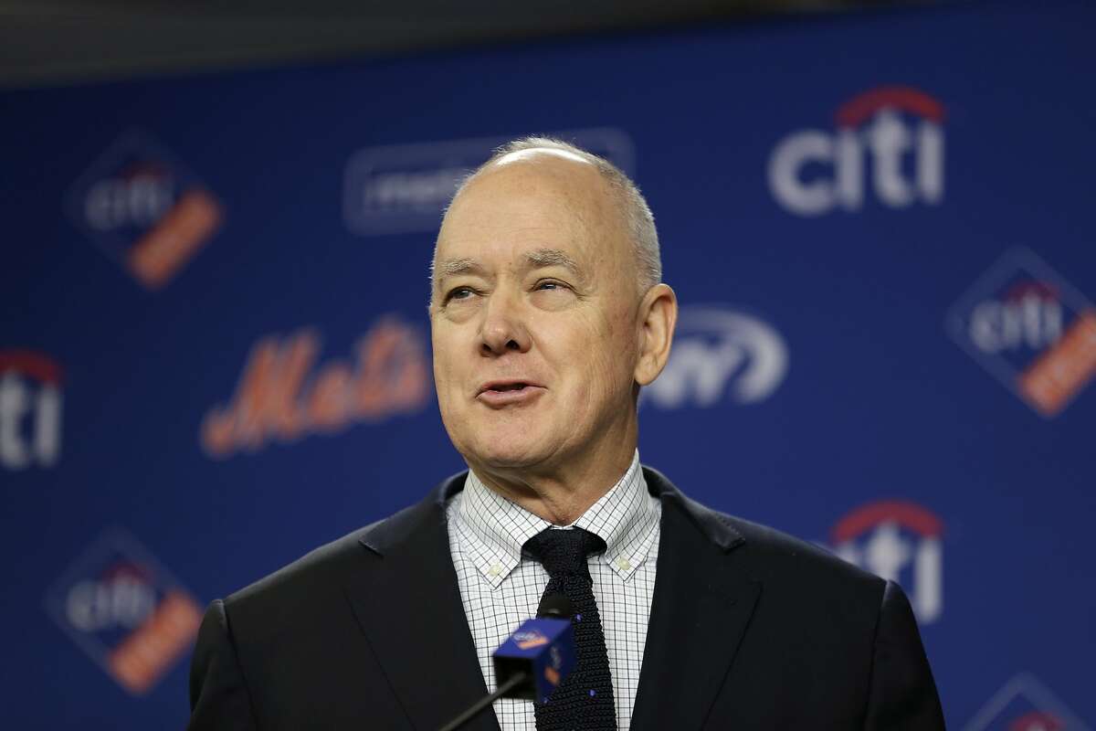 FILE - In this Wednesday, Jan. 17, 2018 file photo, New York Mets' general manager Sandy Alderson speaks at a news conference at Citi Field in New York. Mets general manager Sandy Alderson is taking a leave of absence because his cancer has returned. The 70-year-old made the announcement before the game against Pittsburgh, Tuesday, June 26, 2018. (AP Photo/Seth Wenig, File)
