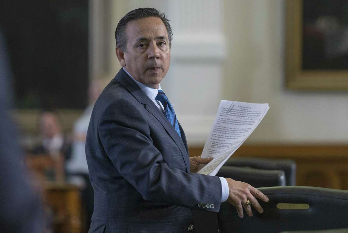 Texas State Sen. Carlos Uresti on the floor of the Senate at the Texas Capitol in Austin, Texas, Wednesday, March 8, 2017. (Stephen Spillman)