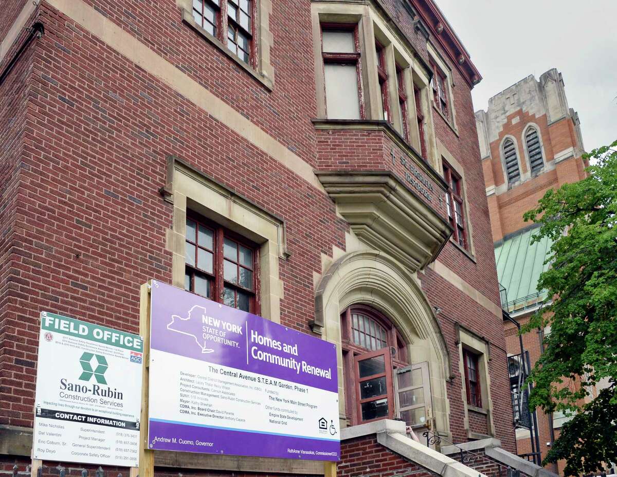 The former St. Patrick's School on Central Avenue is to be converted into a STEAM incubator and a ground-breaking ceremony was held Wednesday June 27, 2018 in Albany, NY. When complete, the multi-functional space will consist of a blend of educational classrooms, a historic restorations laboratory, business incubation, and co-work spaces. (John Carl D'Annibale/Times Union)