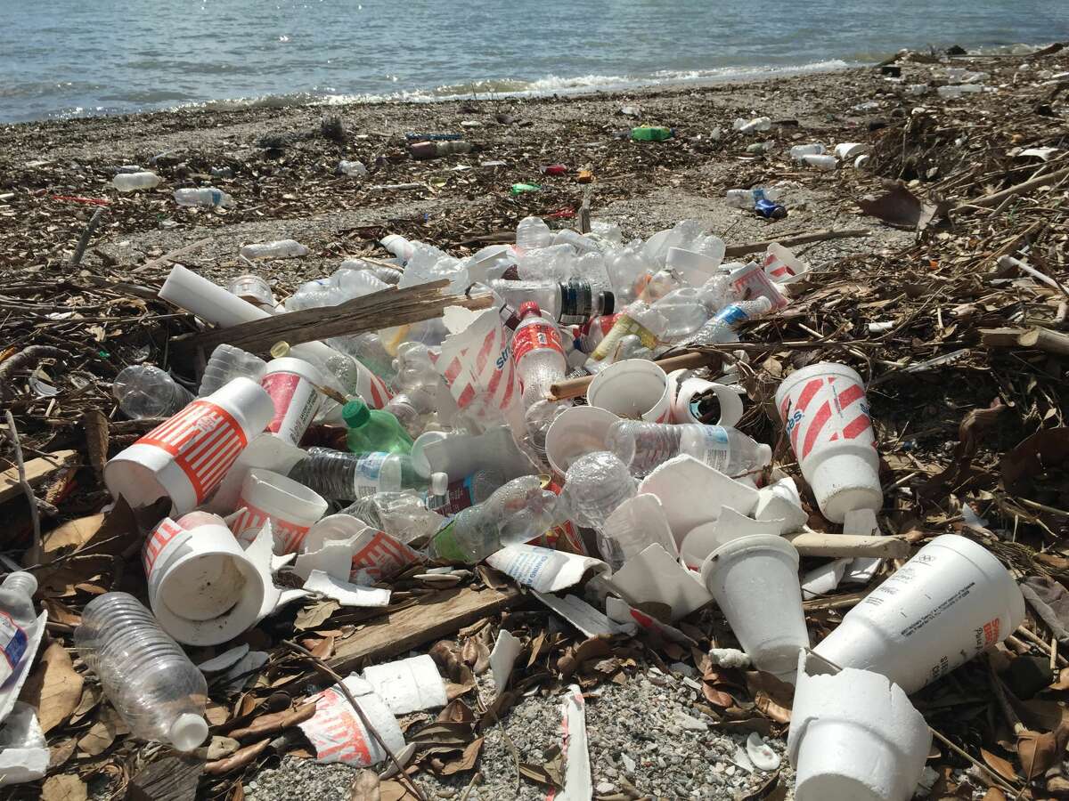 Styrofoam cups litter areas along Texas' coasts and waterways.